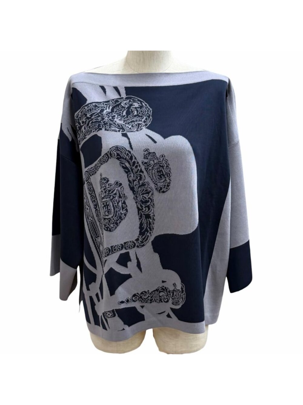 Hermes Brides de Gala Ceremonial Bridle Silk Blend Knit Navy Gray French 38